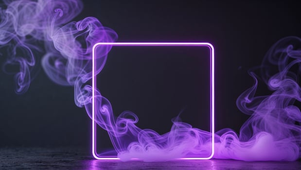 Abstract Neon Glowing Frame with Purple Smoke photo