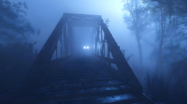 Eerie Ambience Light Across Old Bridge, Traversing the Enigmatic Haze for a Journey photo