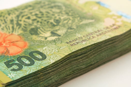 Close-Up of Argentine Five Hundred Pesos Banknotes in a Stack photo