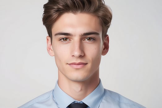 A young man in a blue shirt and tie photo