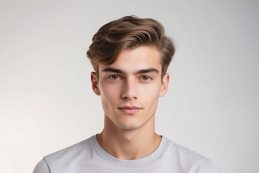 A young man with a short hair and a gray shirt photo