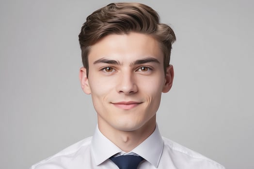 A young man in a white shirt and blue tie photo