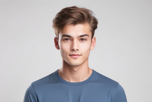 Portrait of a young man with a casual look on grey background photo