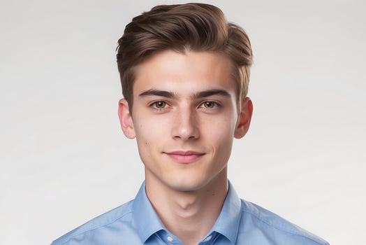 A young man in a blue shirt and tie photo