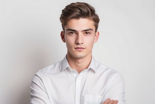 A young man in a white shirt photo