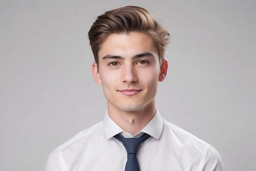 A young man in a white shirt and blue tie photo