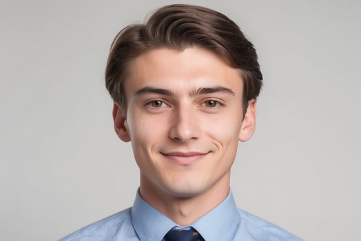 A young man in a blue shirt and tie photo