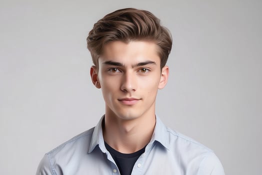 A young man in a blue shirt photo