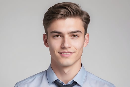 A young man in a blue shirt and tie photo