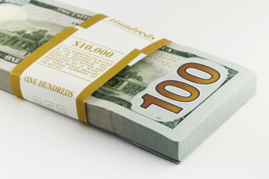 Stack of US hundred dollar bills, Bundle of Banknotes photo