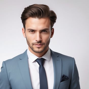 A man in a blue suit and tie photo