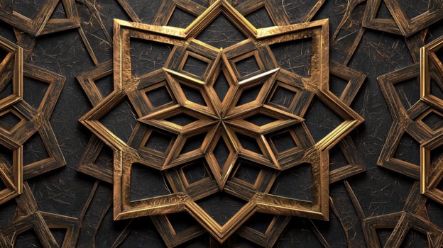 Golden geometric pattern on a black background photo
