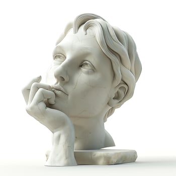 A thoughtful, expressive sculpture of a female figure with soft features and intricate details, showcasing contemplation and elegance. photo