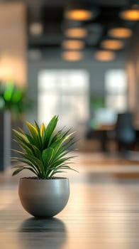 Modern office interior featuring a stylish potted plant as a focal point in a vibrant workspace photo