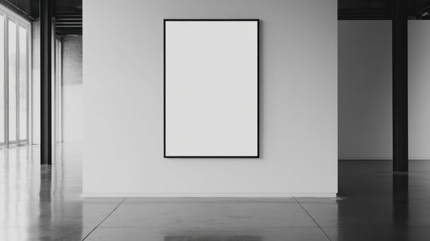 A blank canvas in a minimalist gallery setting, inviting creativity and interpretation. photo