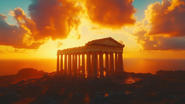 Ancient temple ruins at sunset. photo