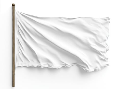 White flag waving on a wooden pole against a plain background photo