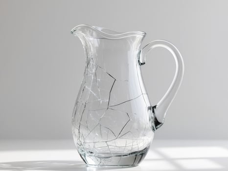 A broken glass pitcher on a white surface photo