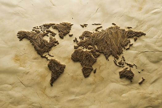 Artistic Representation of a World Map Created with Natural Materials and Earthy Textures photo