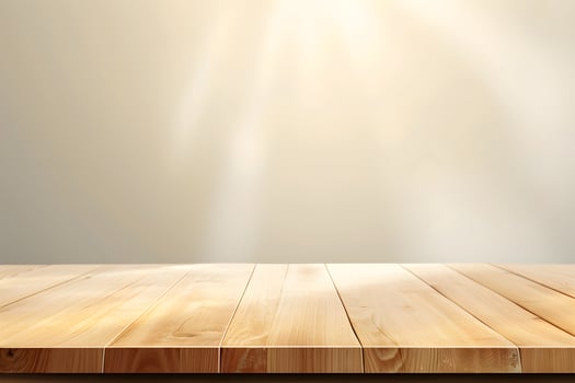 Light Beige Background with Horizontal Light Brown Wooden Table photo