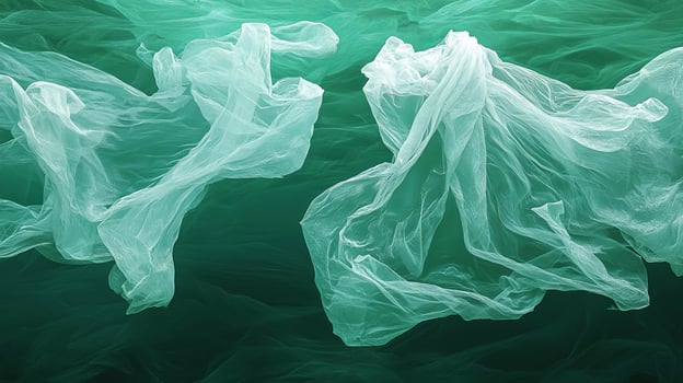 Breathtaking waves of translucent fabric float gracefully in a serene oceanic palett photo