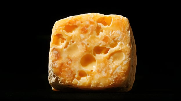 Pale Yellow Cheese Cube with Irregular Holes photo
