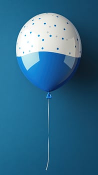 Colorful balloon with blue and white design against a solid blue wall enhances festive atmosphere for celebrations photo