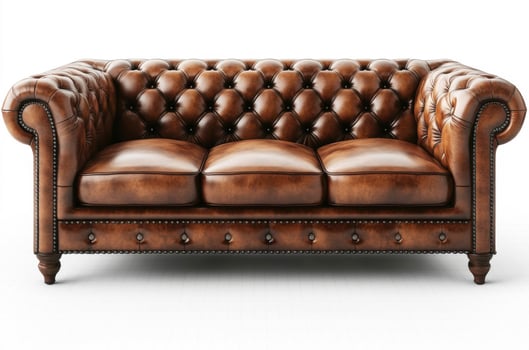 Luxurious brown leather chesterfield sofa with tufted design photo