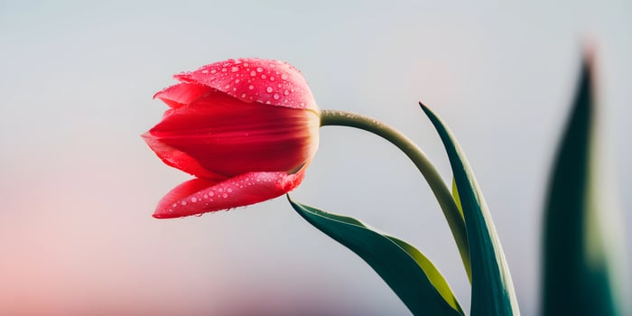 Delicate Red Tulip with Dew Drops, Perfect for Spring photo