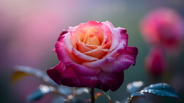 Vibrant Rose with Dew Drops, a Stunning Close up photo