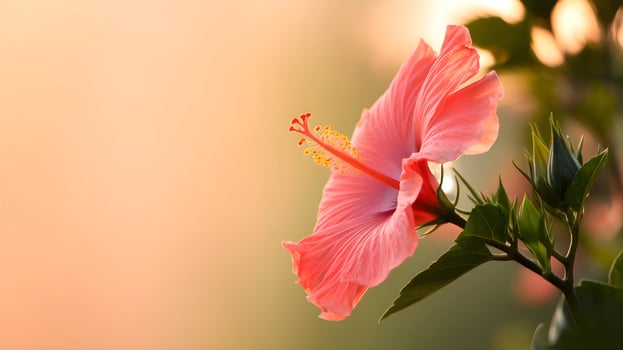 Stunning Pink Hibiscus Flower in Soft Sunrise Light photo