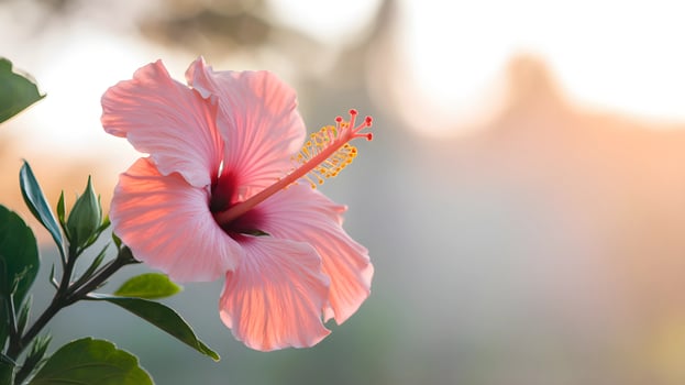 Close up of a beautiful pink hibiscus flower in bloom. photo