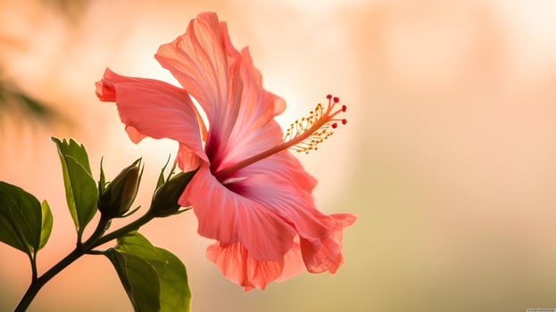 Stunning Close up of a Vibrant Coral Hibiscus Flower photo