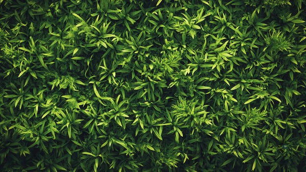 A lush, green foliage background showcasing various types of leaves. photo