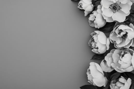 Elegant Peony Floral Border in Monochrome Palette photo