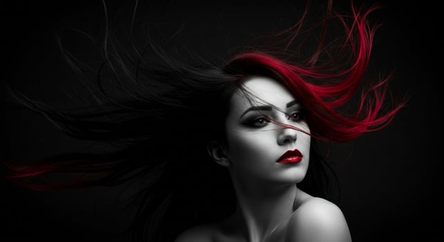 Portrait of a Woman with Red and Black Hair photo