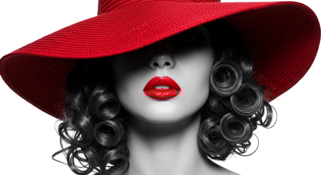 Stylish woman wearing a bold red hat photo