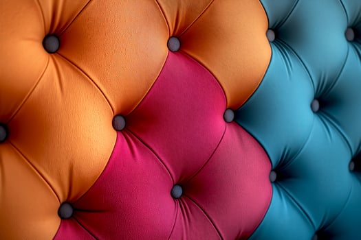 Textured fabric with vibrant colors creating a modern home decor aesthetic in a cozy living space. Brightly colored tufted fabric combines orange, pink, and teal hues, contemporary design of cozy home photo