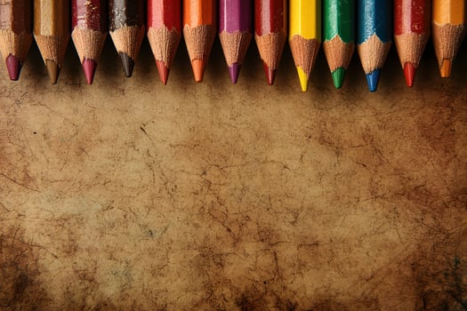 Twelve Colored Pencils on Textured Brown Background photo