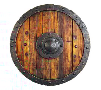 Wooden shield with metal accents used in historical reenactments photo