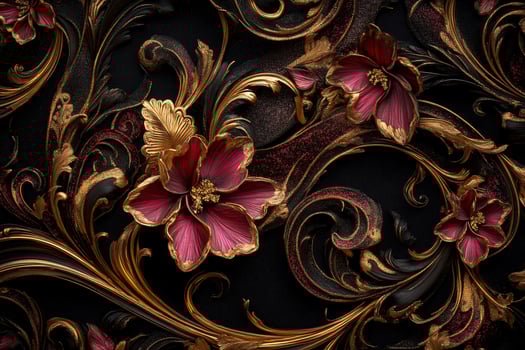 Ornate floral design with gold and maroon accents photo