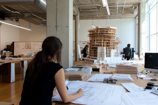 Architecture firm, model, blueprints photo