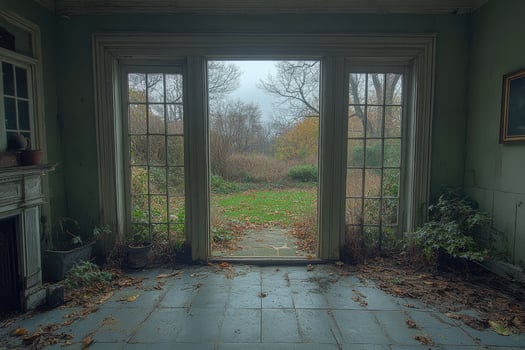 Overgrown Sunroom Reveals Autumnal Garden View photo