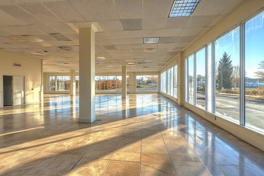 Sunlit Empty Commercial Space With Large Windows photo