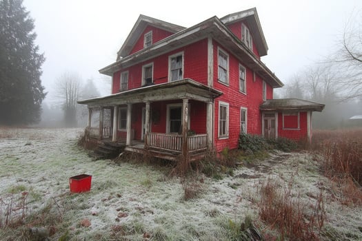 A Foggy Day at an Abandoned Red House photo