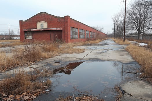 Abandoned Brick Factory Buildings Winter Landscape photo