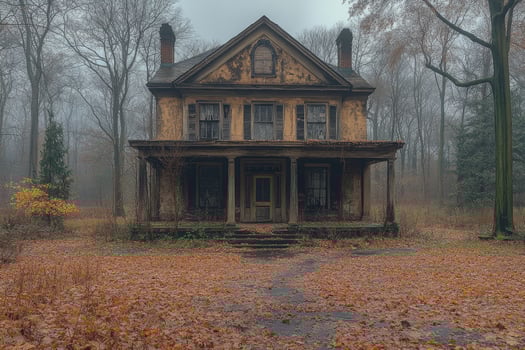 Abandoned House in Autumnal Woodland Setting photo