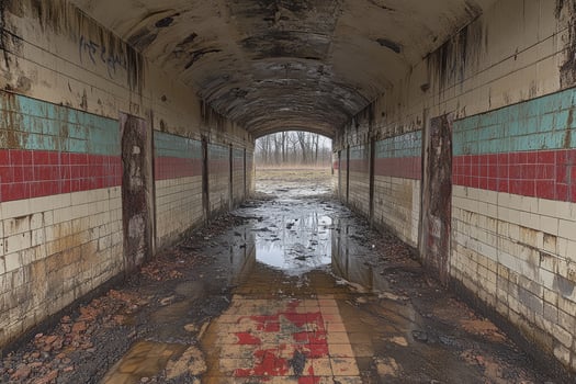 Abandoned Tile Tunnel Leading Outdoors photo