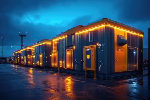 Illuminated Industrial Generator Units At Night photo