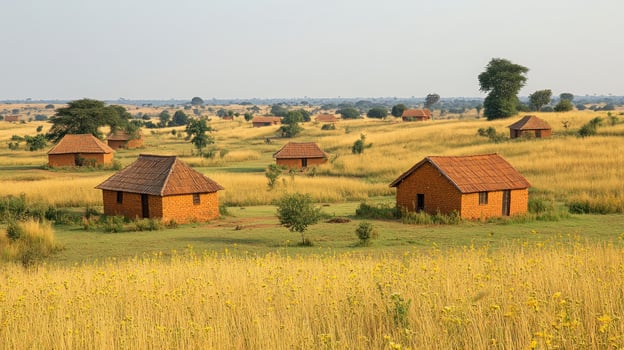African Village Homes in Golden Savanna photo